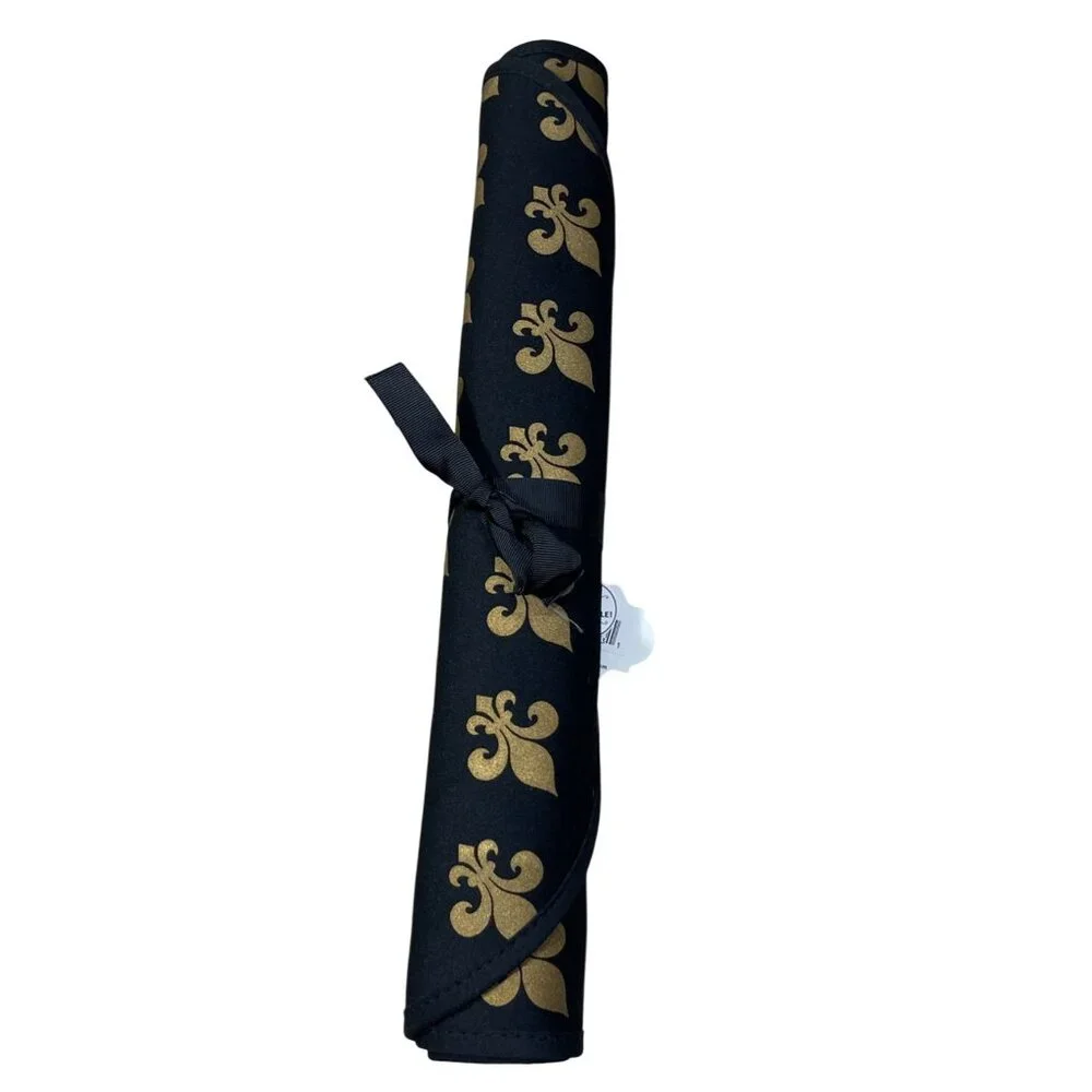 5 Placemats Fleur de Lis Chevron Black Gold NWT